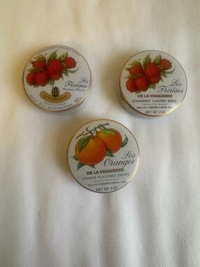Vintage La Vosgienne French Fruit Candy Tins Set of 3 - Strawberry and Orange